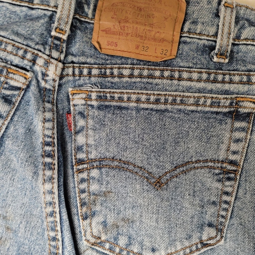 Levis 505 Jeans Vintage 90s Made in USA 32x32 Light Wash Distressed Grunge Zip - Picture 11 of 13